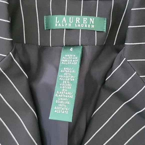 Lauren Ralph Lauren Cameron pin stripe suit in black panties 2 jacket size 4 - Picture 3 of 10